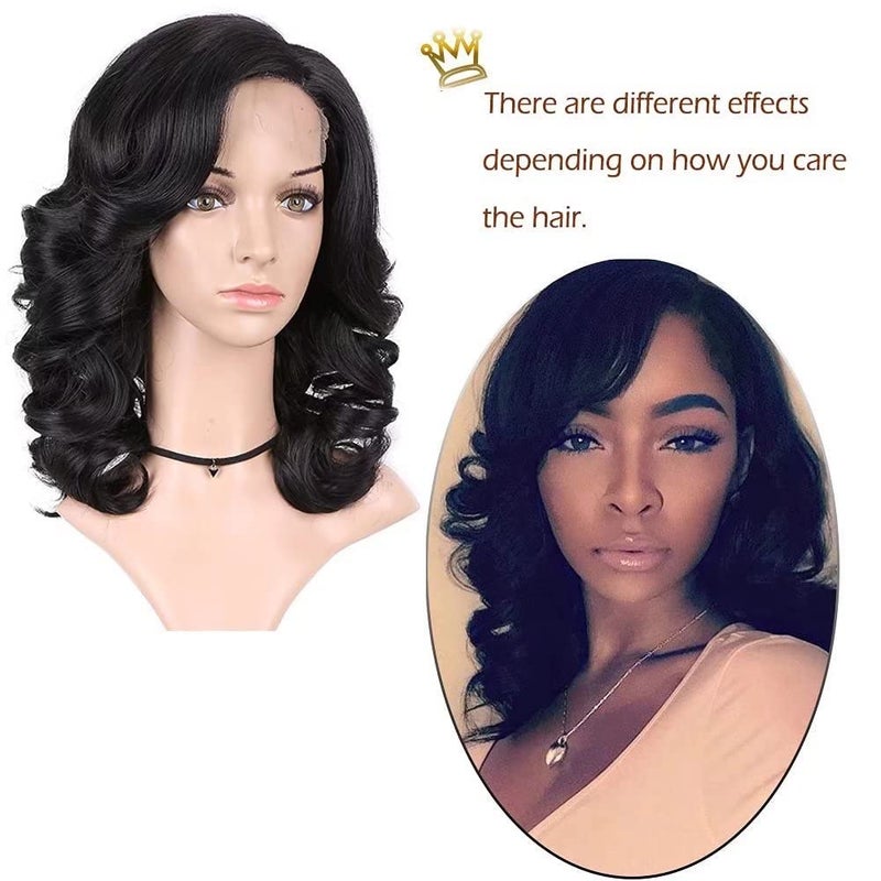 Lady Miranda Loose Wave Lace Part Wig Pure Color Nature Curly Synthetic Heat Resistant Weave Full Wigs for Women(Black) - Image 2